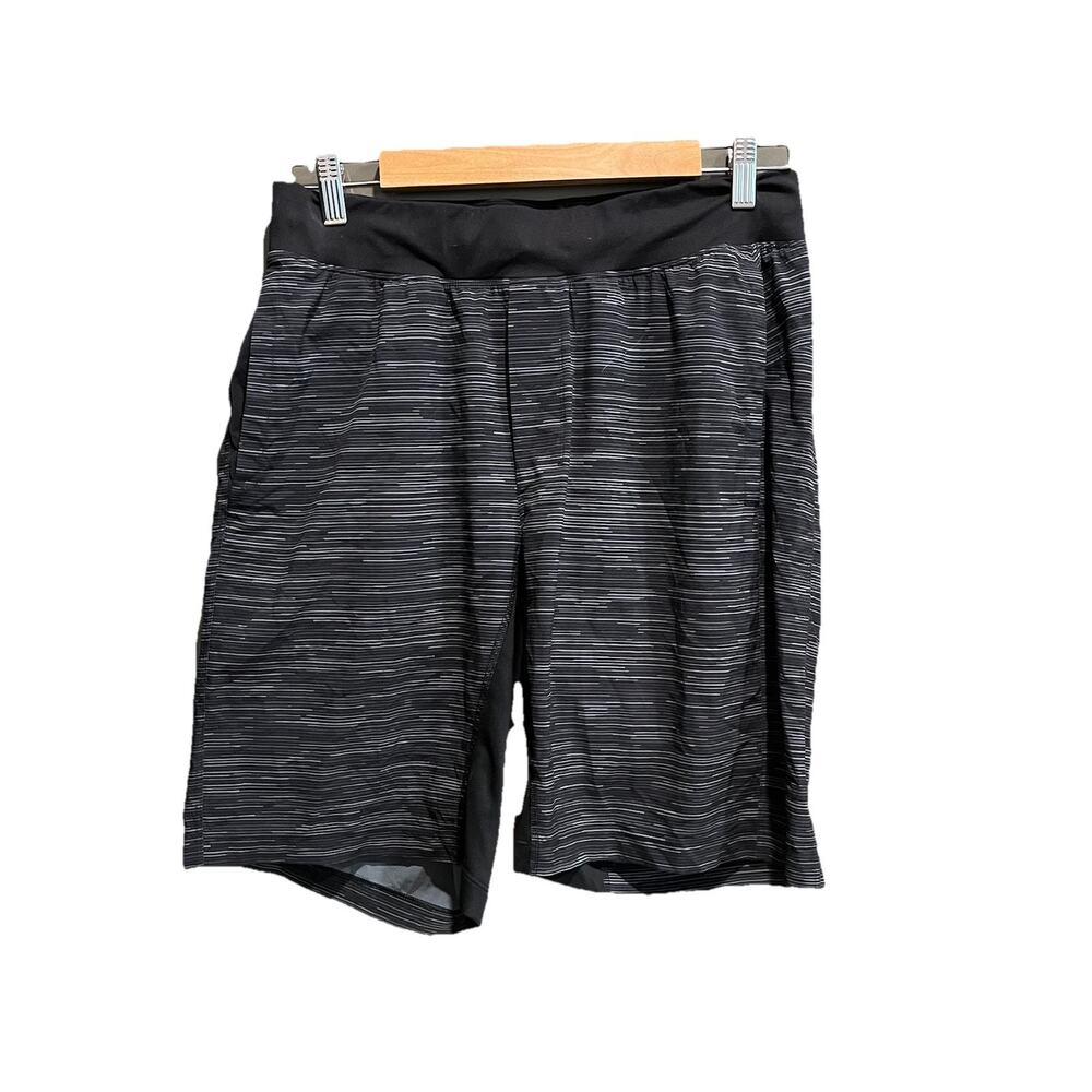 Lululemon Black Striped Drawstring Men's Unlined Activewear Shorts Size Medium